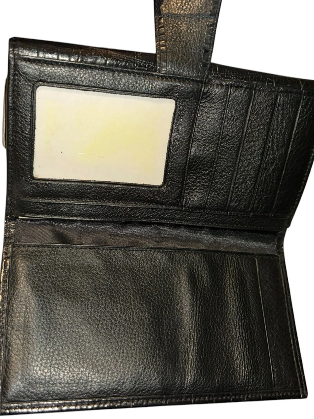 Brighton Black Croc-Embossed Wallet with Silver Corner Accents